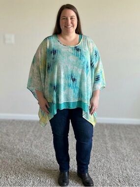 Teal Tie-Dye Poncho Top